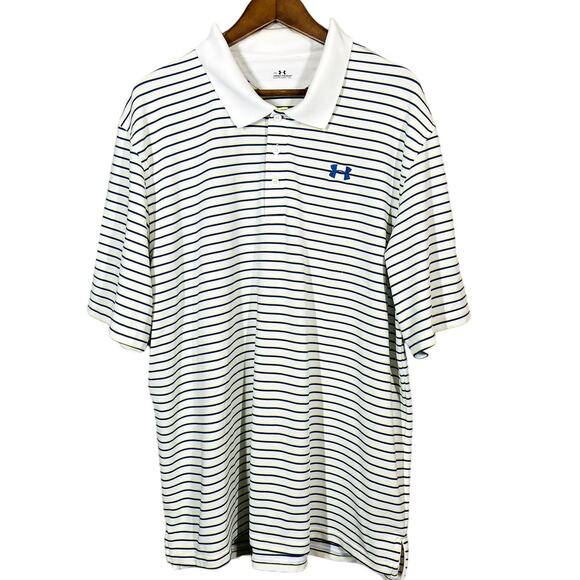 Under Armour Striped Polo Casual Shirt Short Sleeve Embroidered Golf - XXL - Picture 1 of 4
